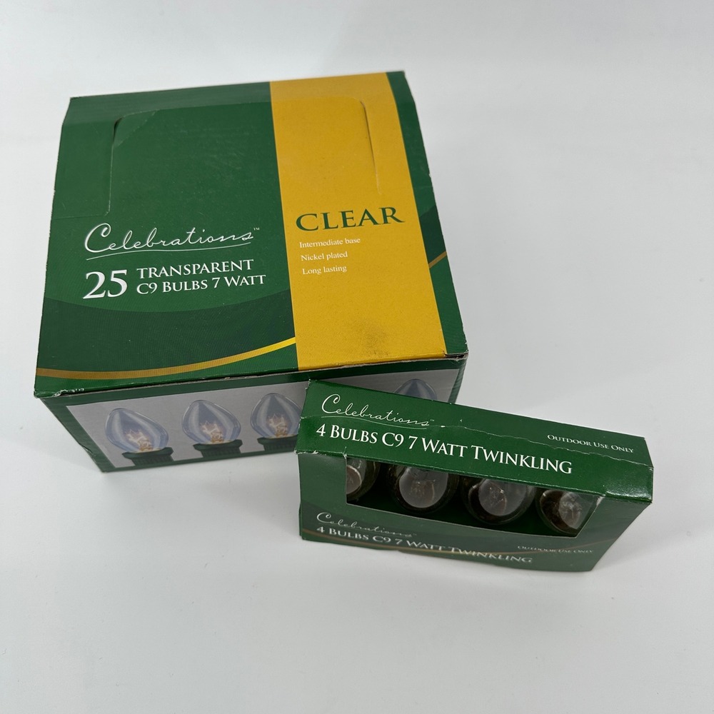 Celebrations Clear C9 7 Watt Transparent Bulbs 25 Count Int. Base Outdoor Use